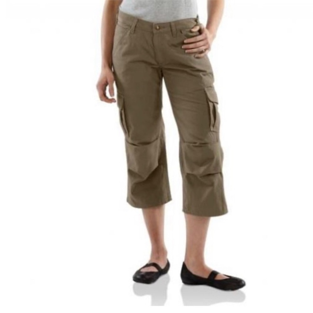 Carhartt Women's Army Green Cropped Cargo Pants Canvas Outdoor Work Pant